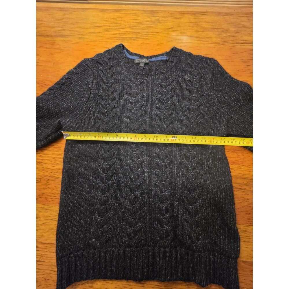 Banana Republic Mens L TD Modern Cable Knit Sweater Charcoal Moonless Night EUC - Picture 4 of 9